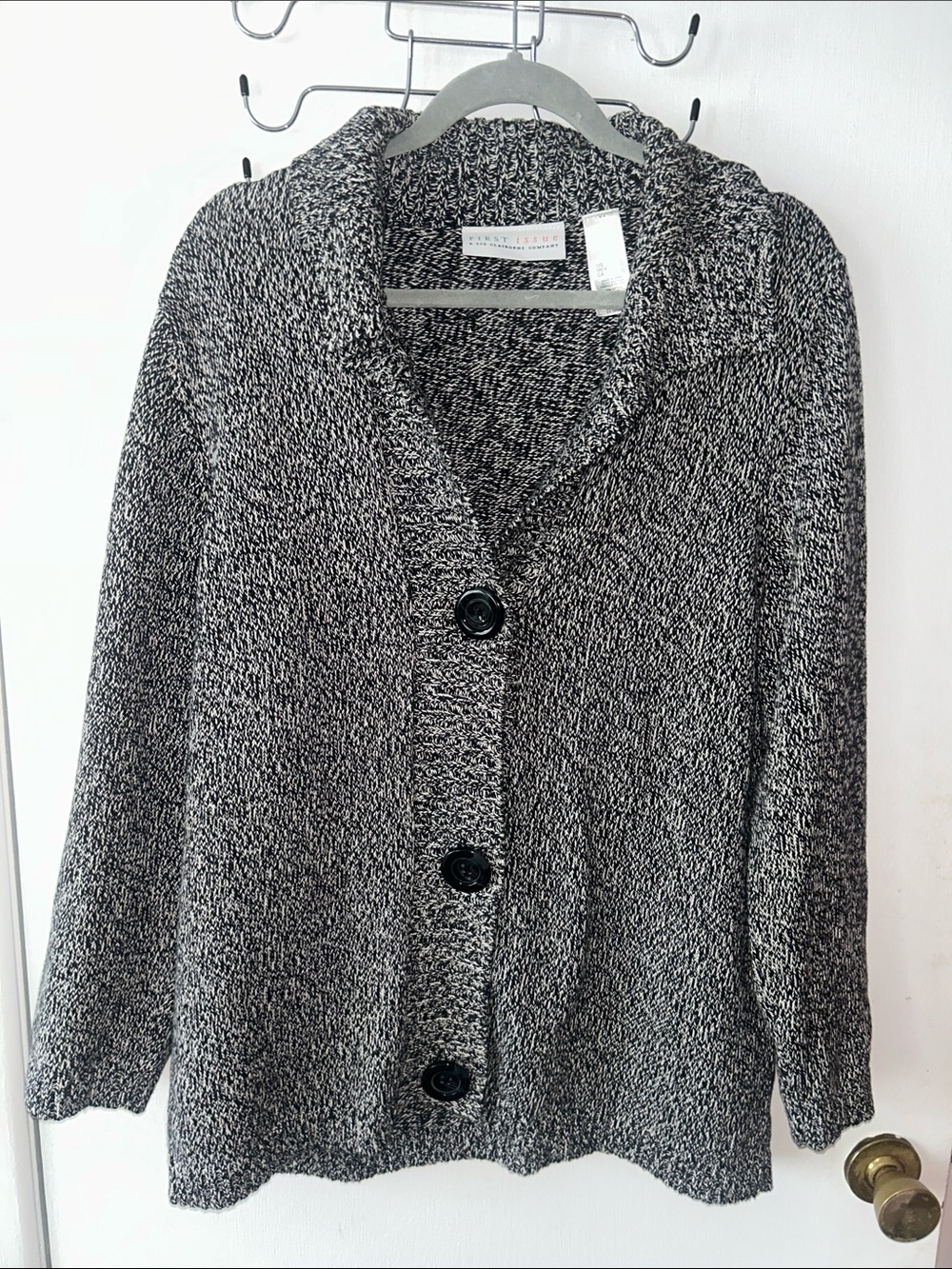 Liz Claiborne Black & White Shawl Collar Button Cardigan Large